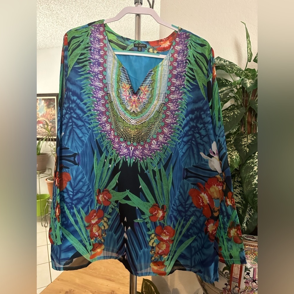 Hannah blue floral blouse size 3X - Picture 7 of 11